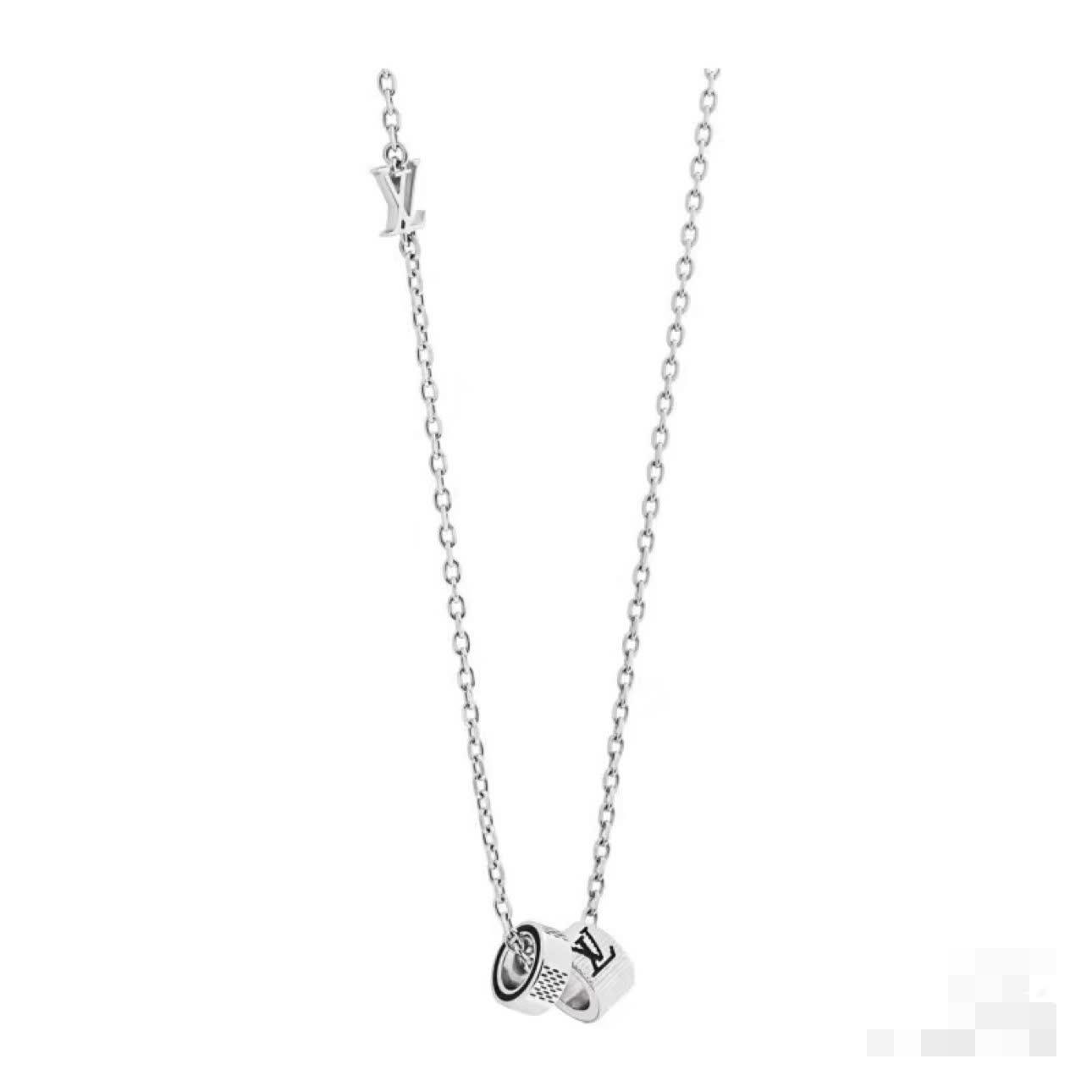 Louis Vuitton Silver Chain Necklace with Logo Charm